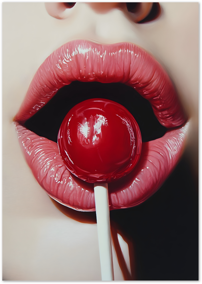 Posterux© | Cherry Lollipop Lips – Glam Pop Art Poster