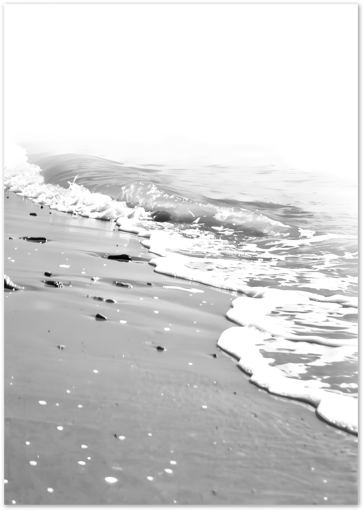 Posterux© | Gentle Shoreline – Minimal Black & White Beach Scene