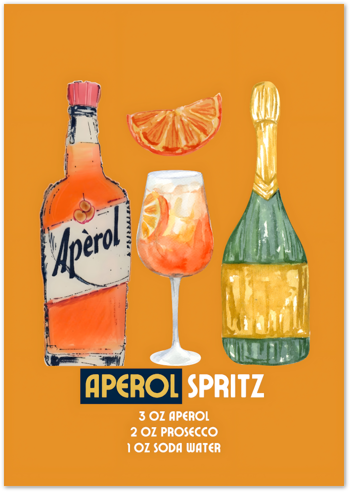 Posterux© | Aperol Spritz – Watercolor Cocktail Guide