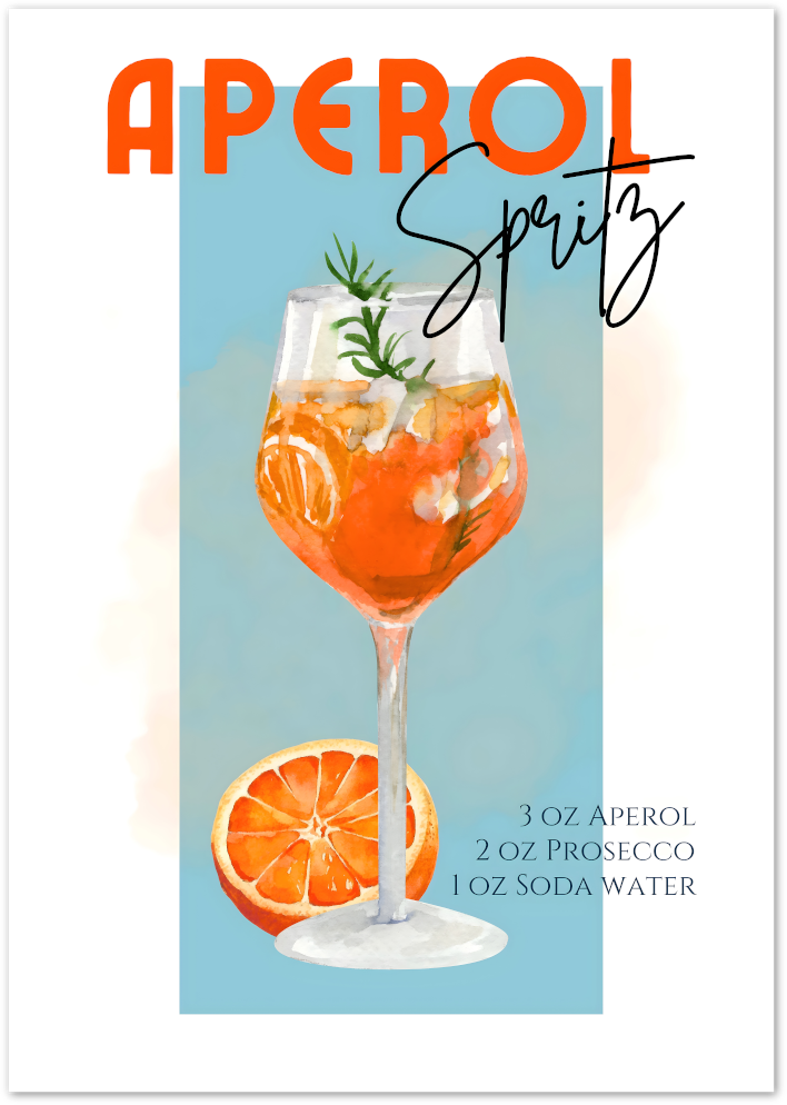 Posterux© | Aperol Recipe – Illustrated Spritz Guide Poster