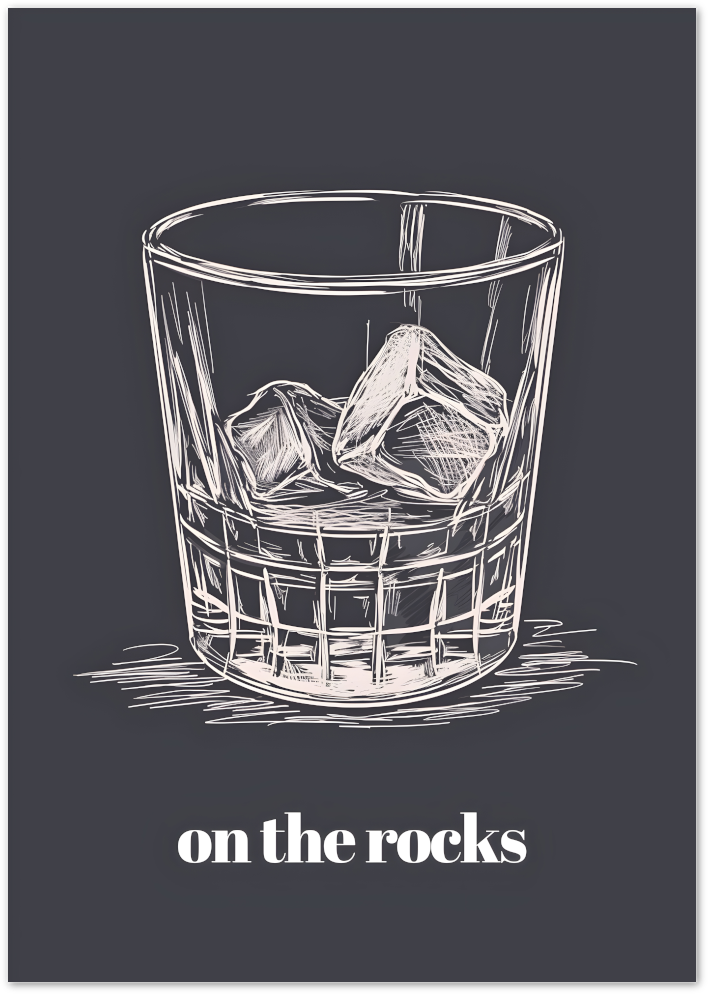 Posterux© | On the Rocks – Minimalist Whisky Sketch Poster