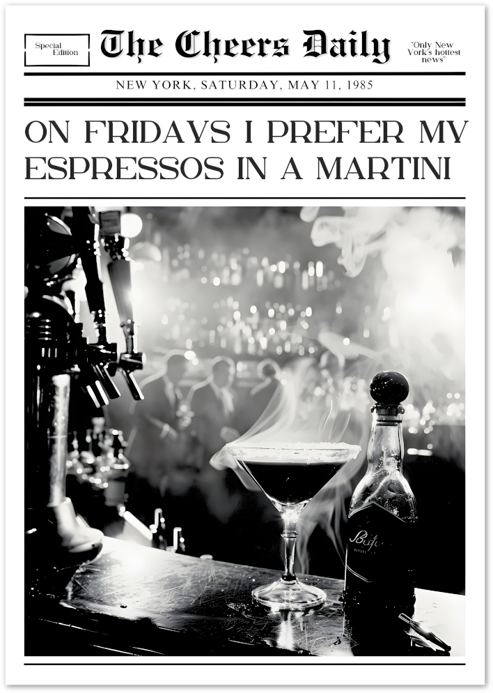 Posterux© | Espresso Martini Friday Poster – Vintage Cocktail Newspaper Style