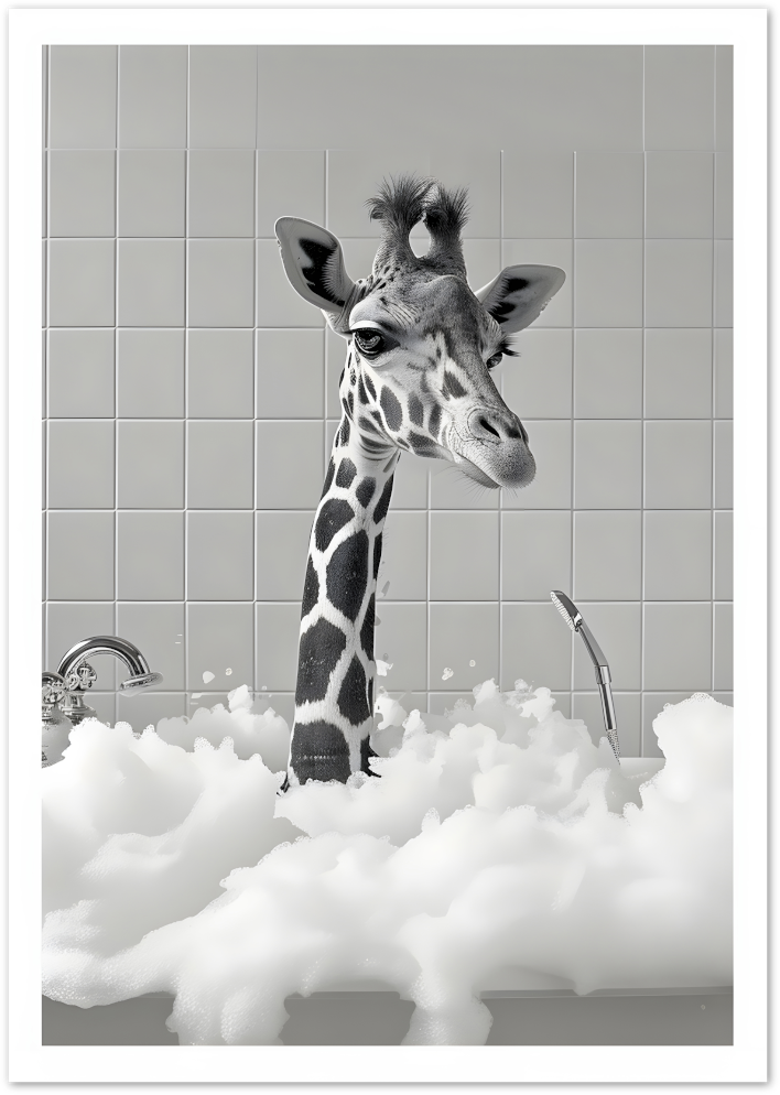 Posterux© | Bathtub Giraffe Poster – Whimsical Bathroom Animal Art