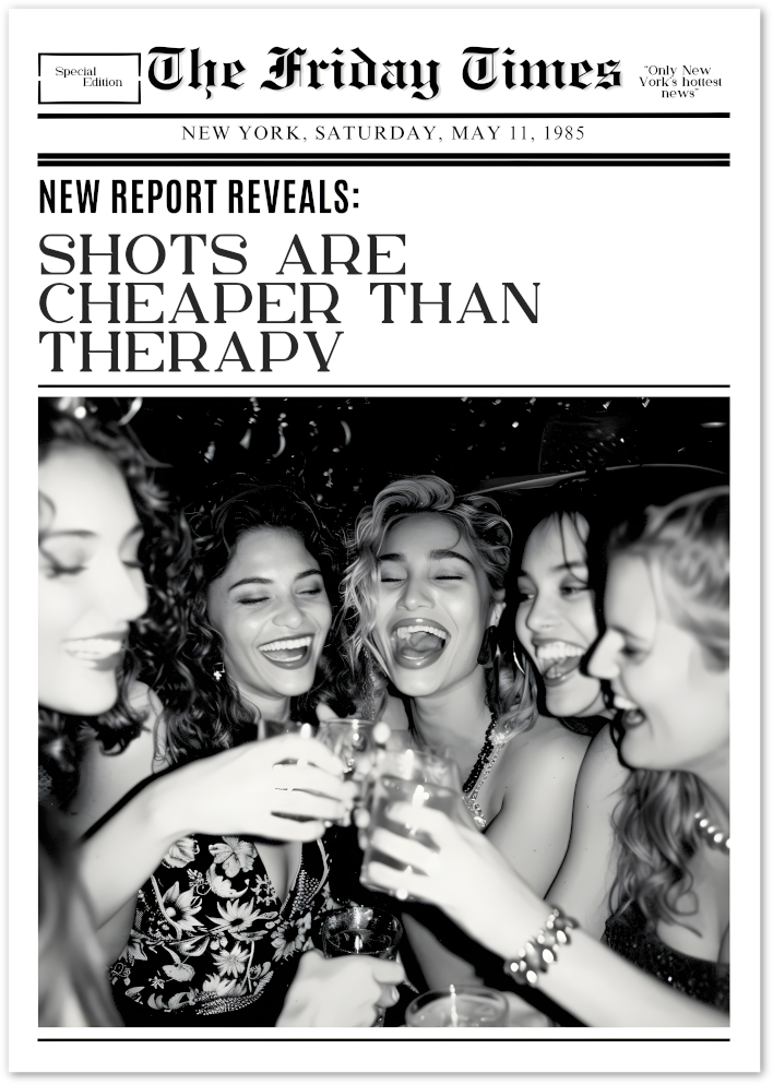 Posterux© | Friday Shots Poster – Retro Party Newspaper Art