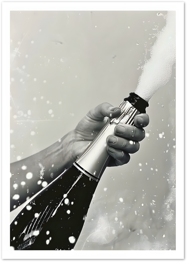 Posterux© | Champagne Pop Poster – Black & White Celebration Photography