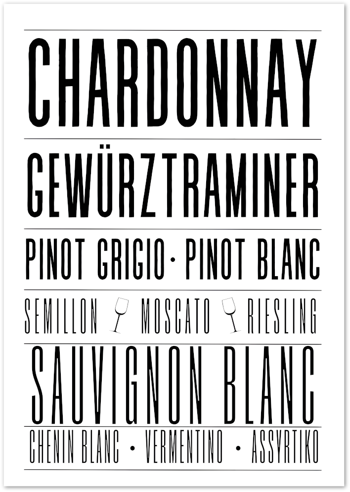 Posterux© | White Wine Typography Poster – Minimalist Wine List Design