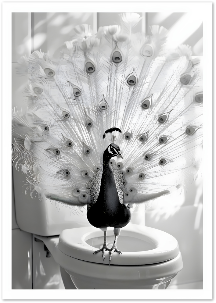 Posterux© | Peacock on Porcelain Poster – Surreal Bathroom Chic