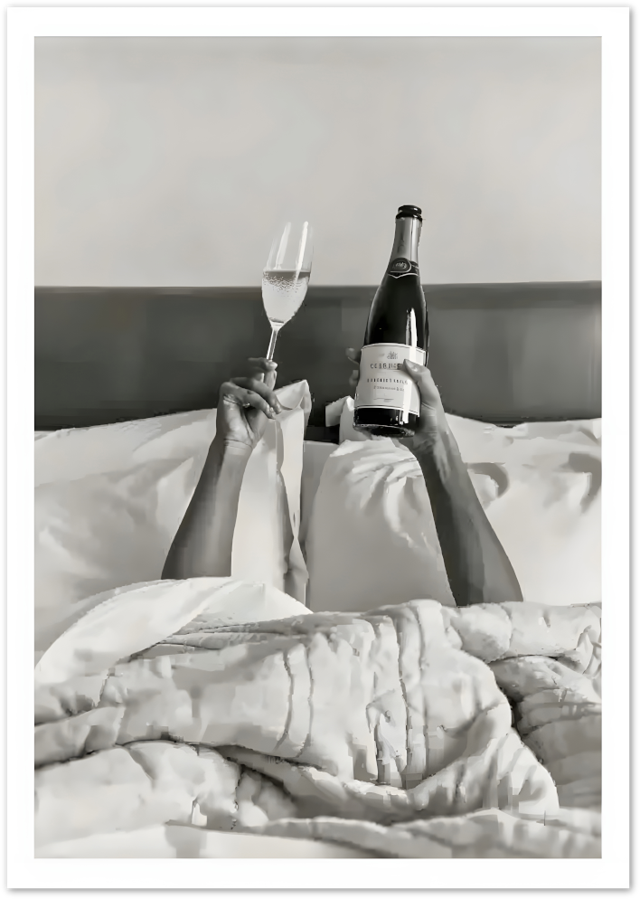 Posterux© | Champagne in Bed Poster – Glamorous Lazy Mornings