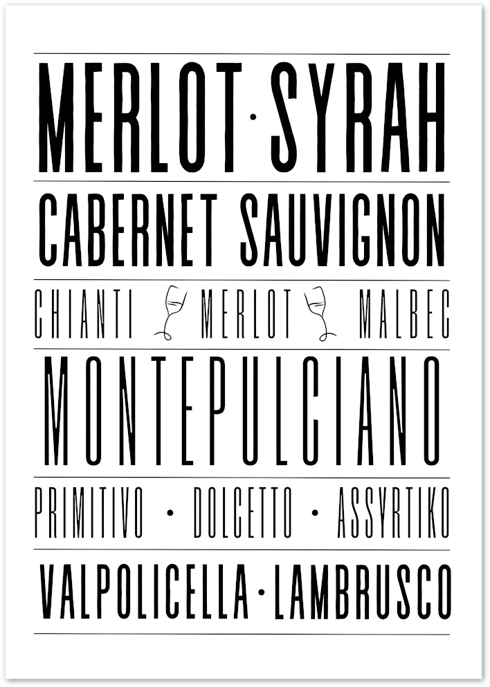 Posterux© | Wine Varietals Poster – Bold Typography for Wine Lovers