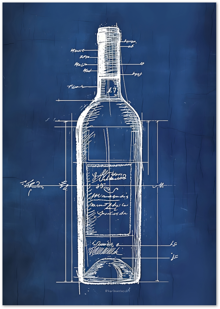 Posterux© | Wine Bottle Blueprint Poster – Vintage Bar Wall Art