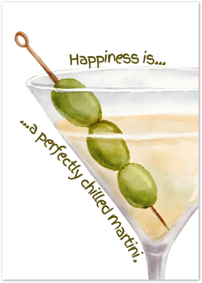 Posterux© | Happiness is a Martini Poster – Watercolor Cocktail Quote