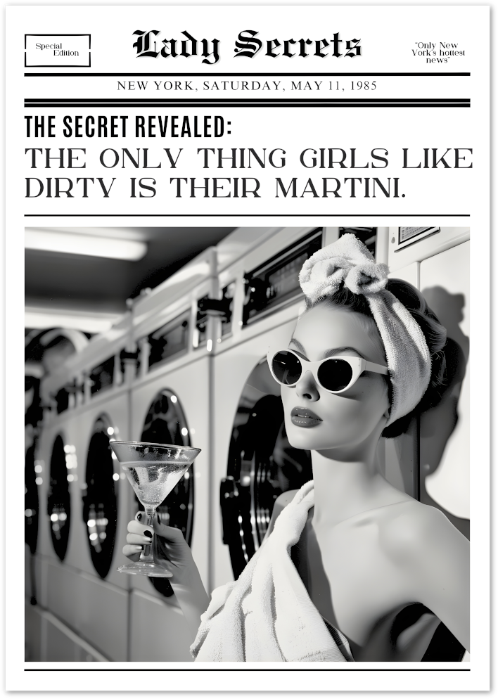 Posterux© | Dirty Martini Secrets Poster – Retro Glam Bar Print