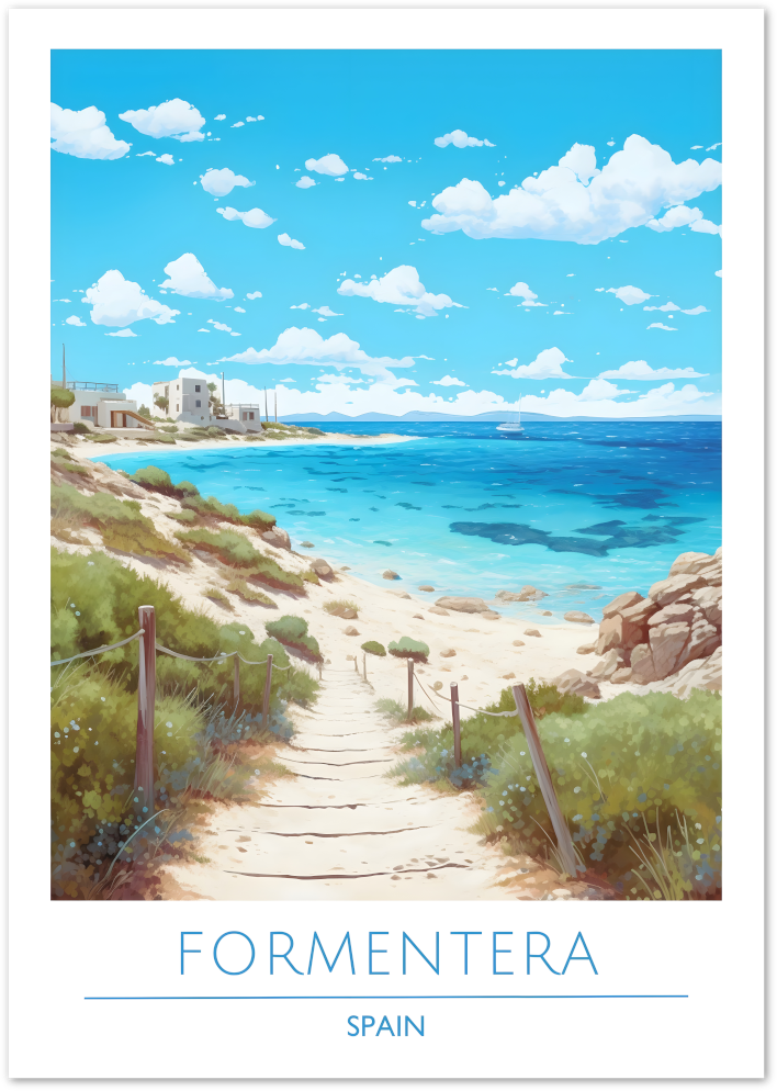 Posterux© | Formentera Beach Poster – Coastal Path to Paradise