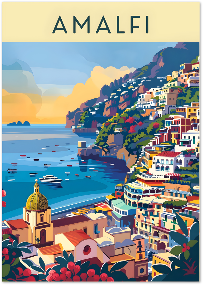 Posterux© | Amalfi Coast Poster – Sunset Over Colorful Cliffs