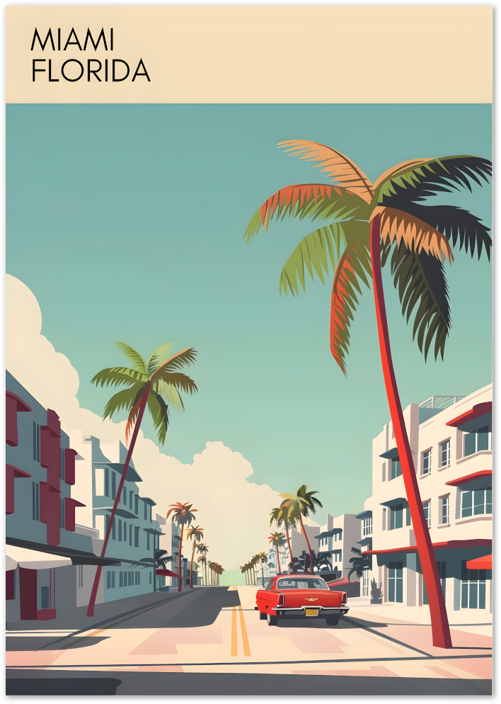Posterux© | Miami Florida Poster – Retro Coastal Drive
