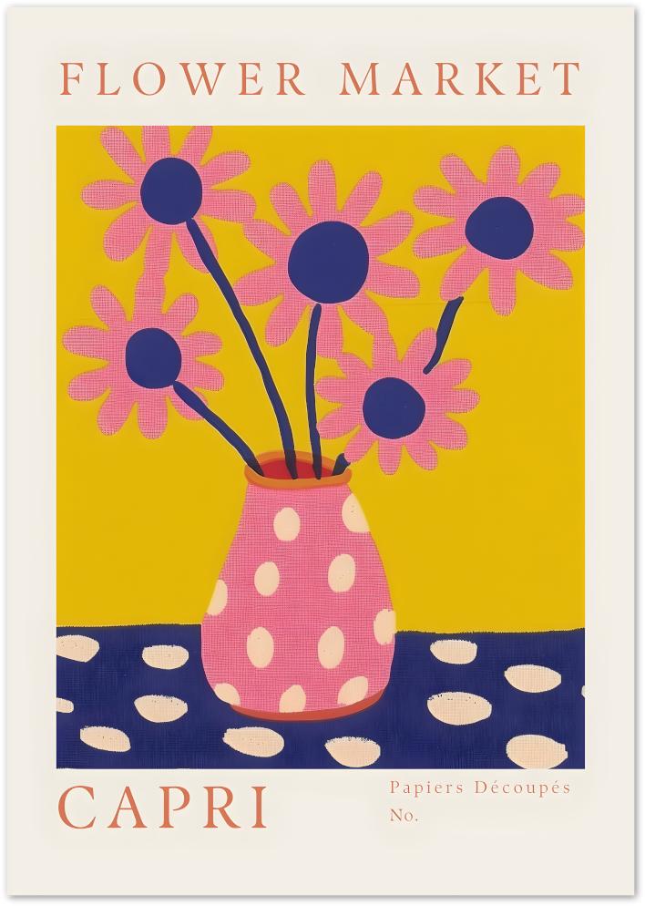 Posterux© | Flower Market Capri Poster – Pink Daisies in Retro Vase