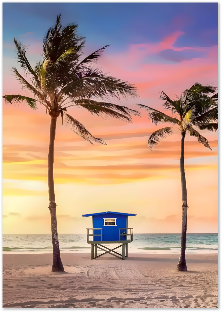 Posterux© | Lifeguard Sunset Poster – Tropical Escape with Retro Vibes
