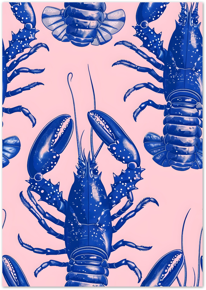 Posterux© | Pink Lobsters Poster – Bold Seafood Wall Art with Retro Twist