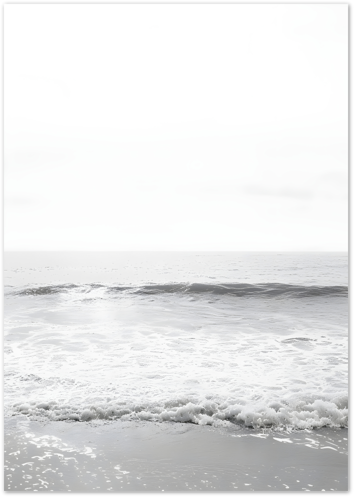 Posterux© | Monochrome Wave Poster – Minimal Ocean Still