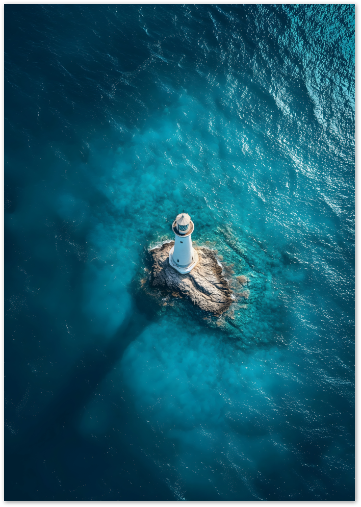 Posterux© | Lighthouse Aerial Poster – Ocean Isolation Photography