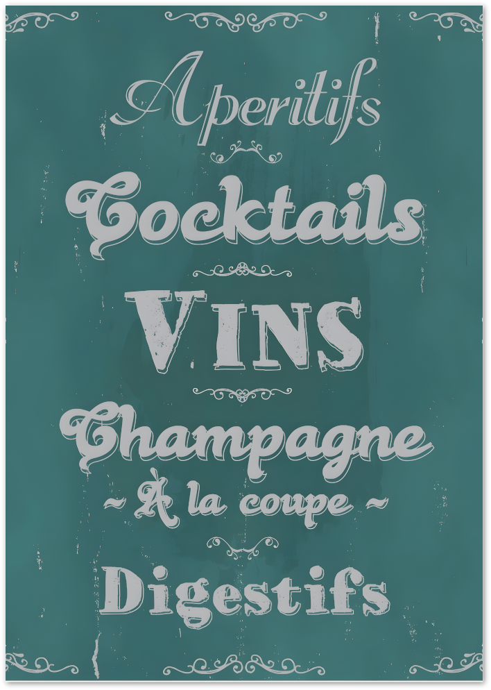 Posterux© | French Drinks Menu Poster – Vintage Bistro Typography