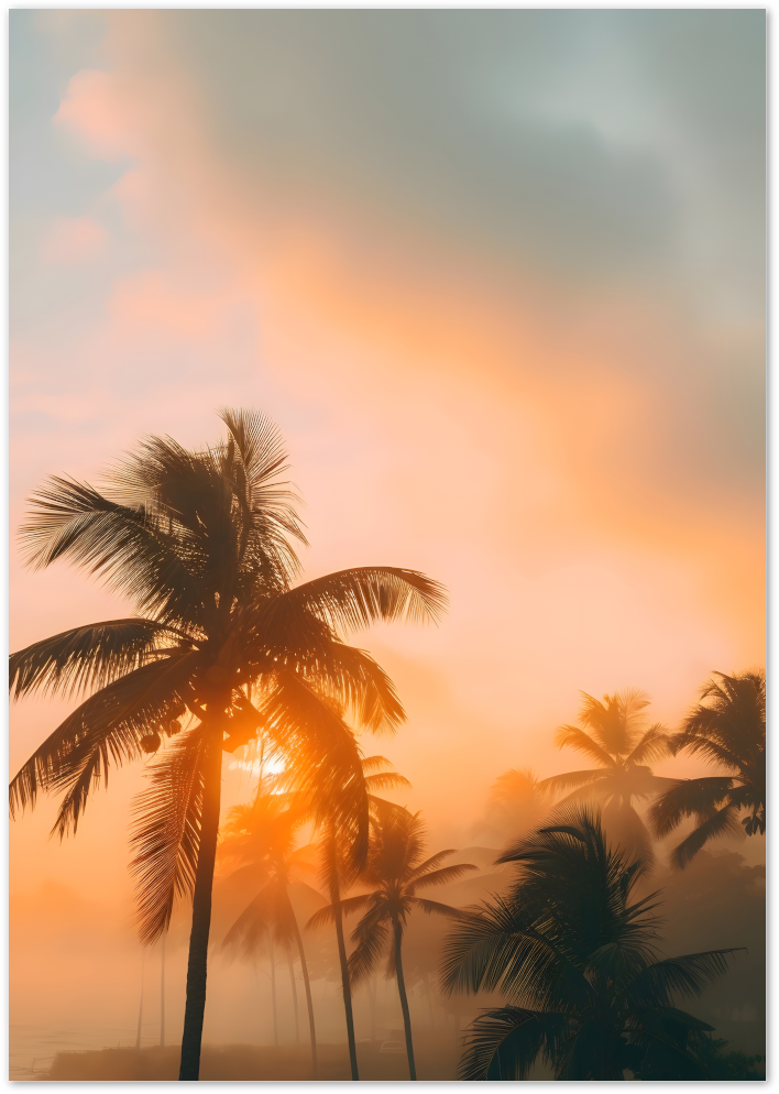 Posterux© | Golden Palms Poster – Tropical Sunset Photography