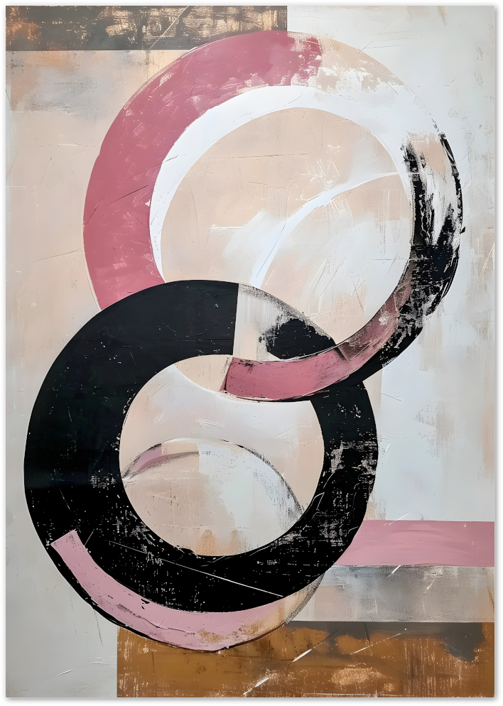 Posterux© | Interlinked Circles Poster – Modern Abstract in Blush and Black