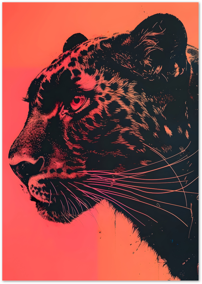 Posterux© | Neon Panther Poster – Bold Pink & Black Big Cat Illustration