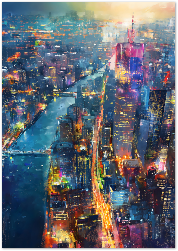 Posterux© | Neon Skyline Poster – Abstract City Lights at Night