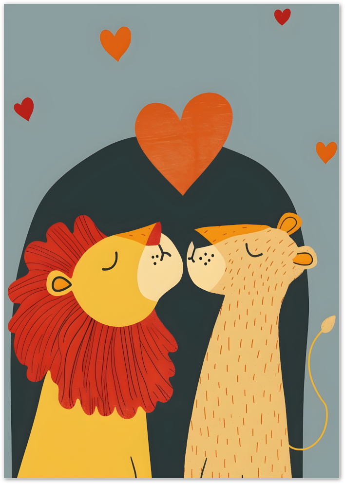 Posterux© | Love Lions Poster – Cute Lion Couple Illustration
