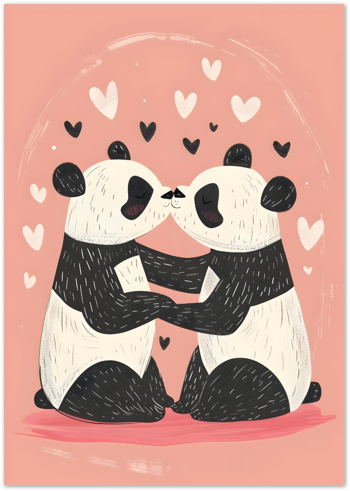 Posterux© | Panda Love Poster – Cute Kissing Pandas with Hearts