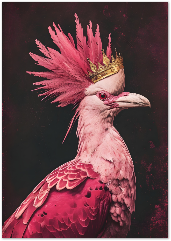 Posterux© | Pink Royal Bird Poster – Crowned Avian Portrait