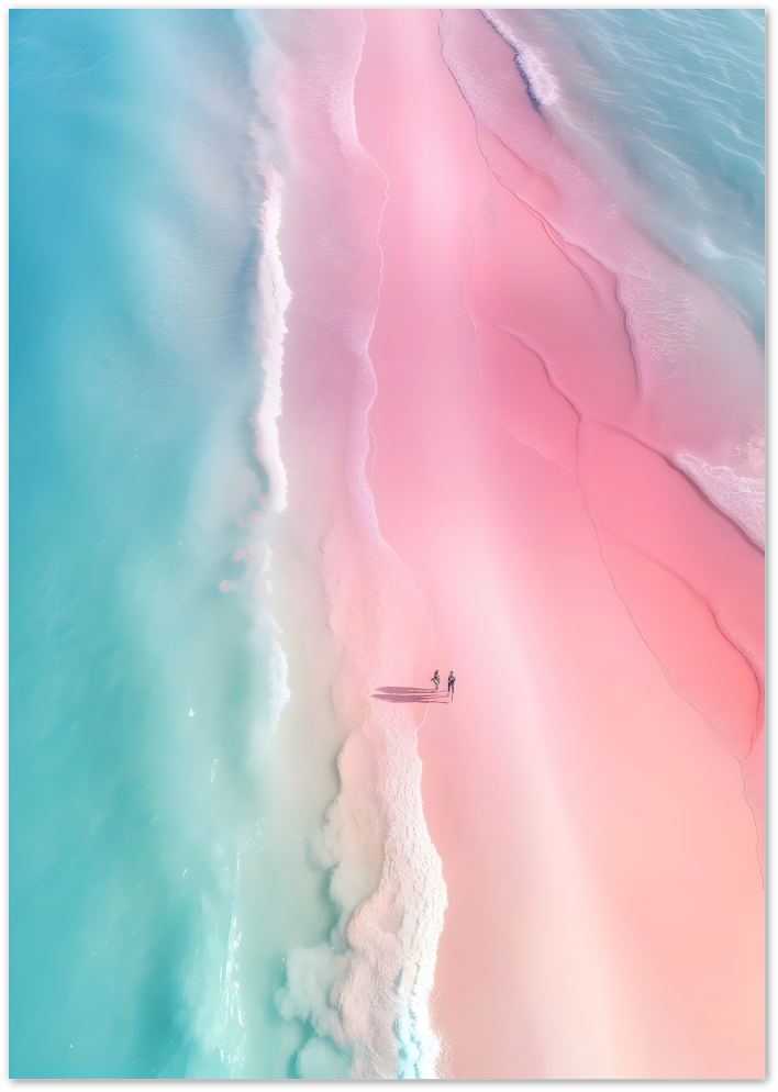 Posterux© | Pink Paradise Beach Poster – Aerial Pastel Shoreline