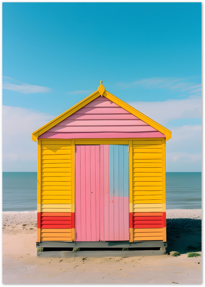 Posterux© | Yellow Beach Hut Poster – Color Pop Coastal Vibe