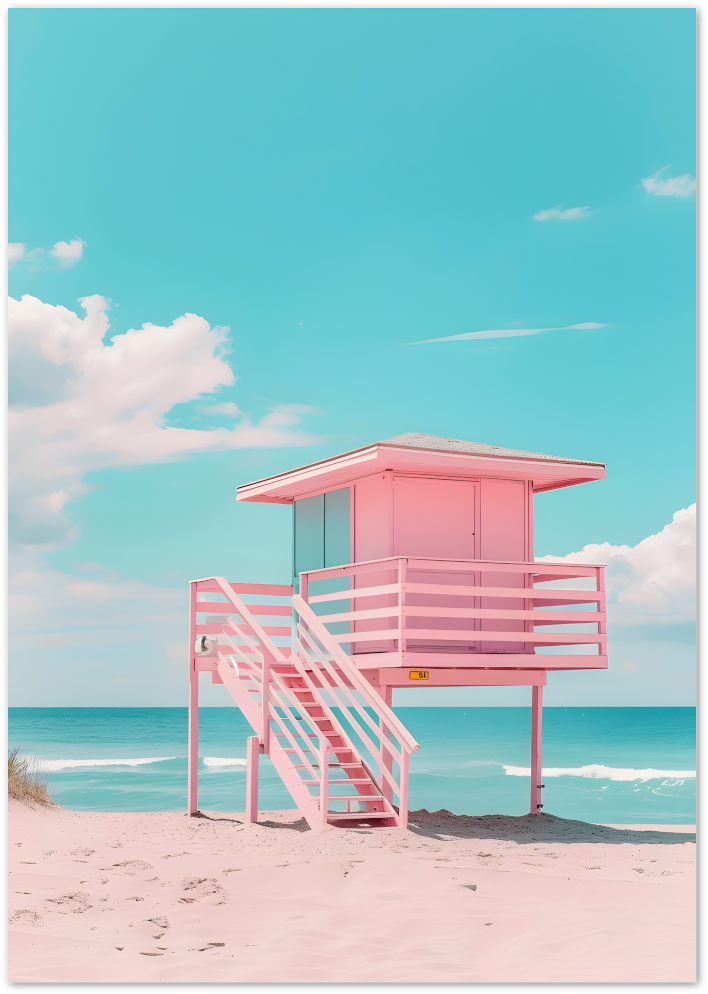 Posterux© | Pink Lifeguard Tower Poster – Tropical Pop Aesthetic
