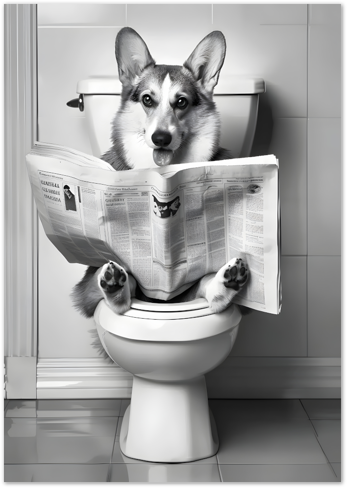 Posterux© | Toilet Reading Corgi Poster – Funny Dog Bathroom Art
