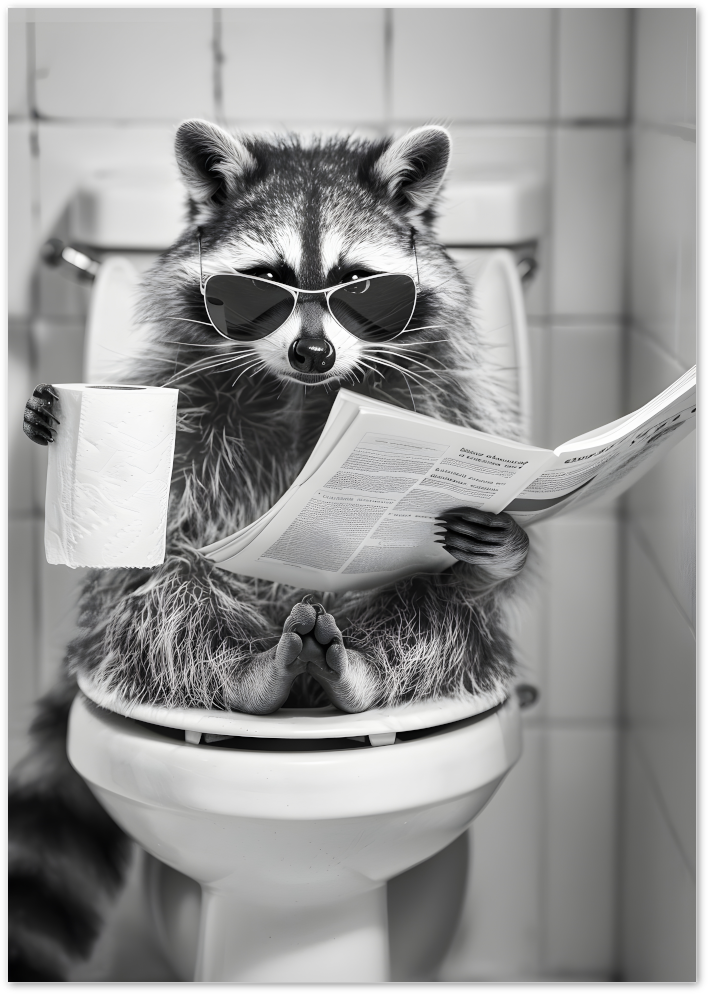 Posterux© | Cool Raccoon Reading Poster – Funny Animal Bathroom Art