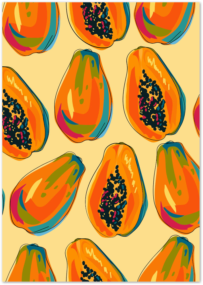 Posterux© | Papaya Pop Poster – Tropical Fruit Pattern