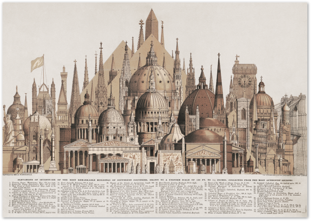 Posterux© | World Architecture Collage Poster – Landmark Illustration