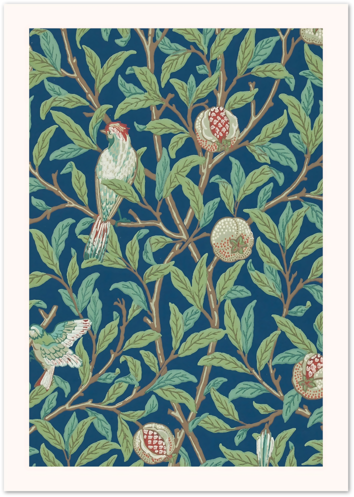 Posterux© | Pomegranate Birds Poster – Folk Botanical Style