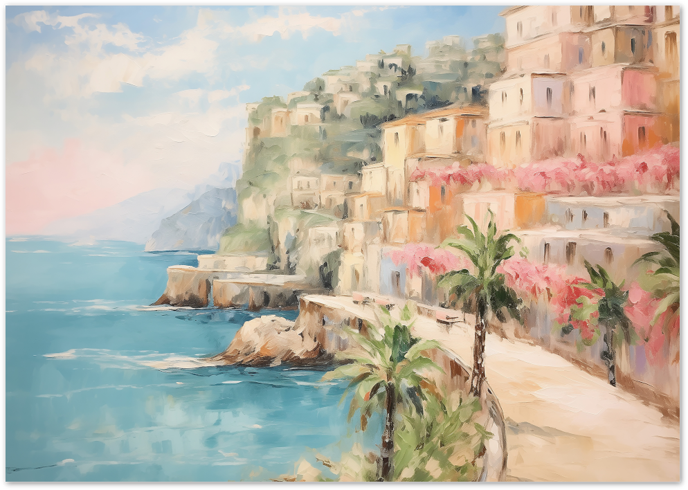 Posterux© | Amalfi Coast Dreams Poster – Italian Seaside Painting