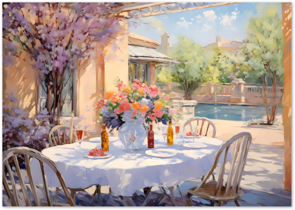 Posterux© | Al Fresco Dining Poster – Elegant Garden Scene