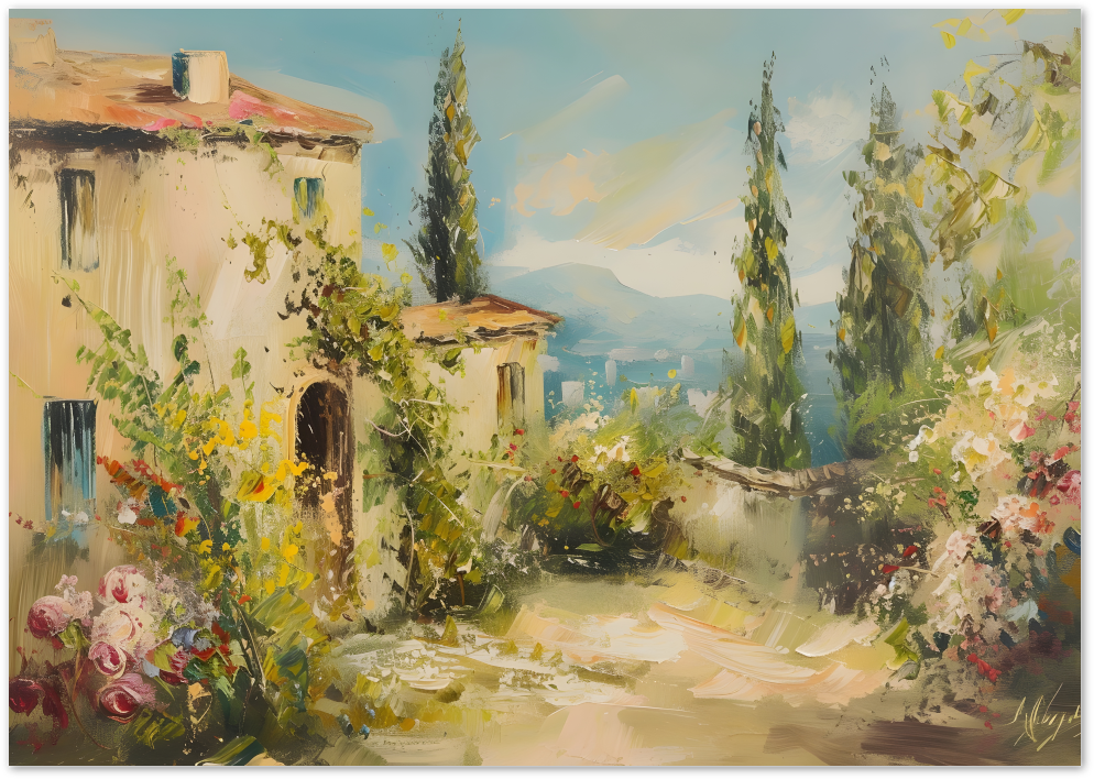 Posterux© | Tuscan Garden Path Poster – Rustic Floral Escape