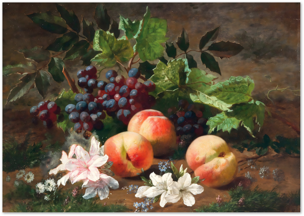 Posterux© | Peaches and Grapes Still Life Poster – Vintage Fruit Painting