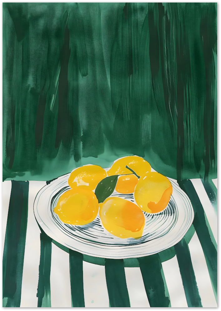 Posterux© | Lemons on a Plate Poster – Bold Minimalist Fruit Art