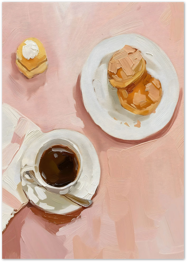 Posterux© | Coffee & Pastries Poster – Soft Pink Breakfast Art
