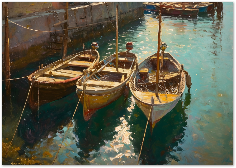 Posterux© | Boats in the Sun Poster – Mediterranean Seaside Art
