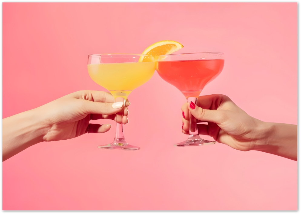 Posterux© | Cheers in Pink Poster – Glam Cocktail Toast