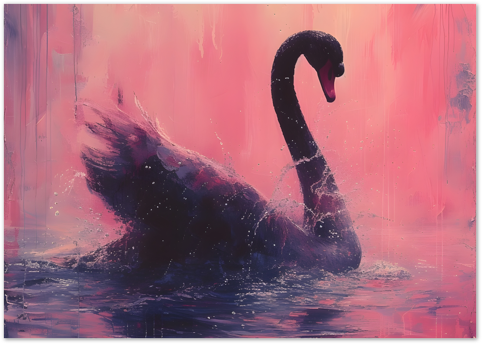 Posterux© | Black Swan Splash Poster – Bold Elegance in Pink