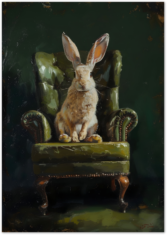 Posterux© | Hare on a Velvet Chair Poster – Regal Animal Portrait